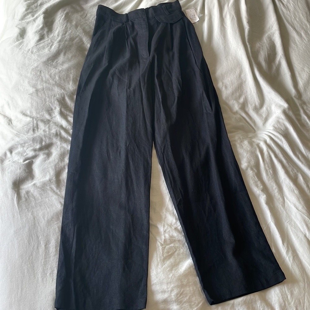 Black High Waisted Linen Pants